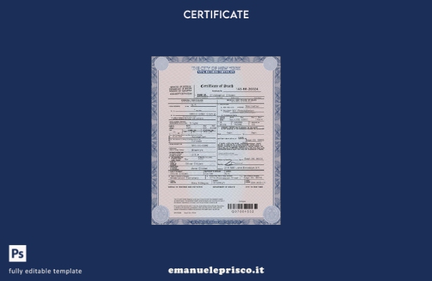 modello di certificato di morte dello stato di New York USA in stile verificato 